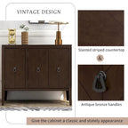 Roomfitters Adjustable Shelf Storage Sideboard with Retro Metal Handles and Pinewood Legs for Living Room, Study