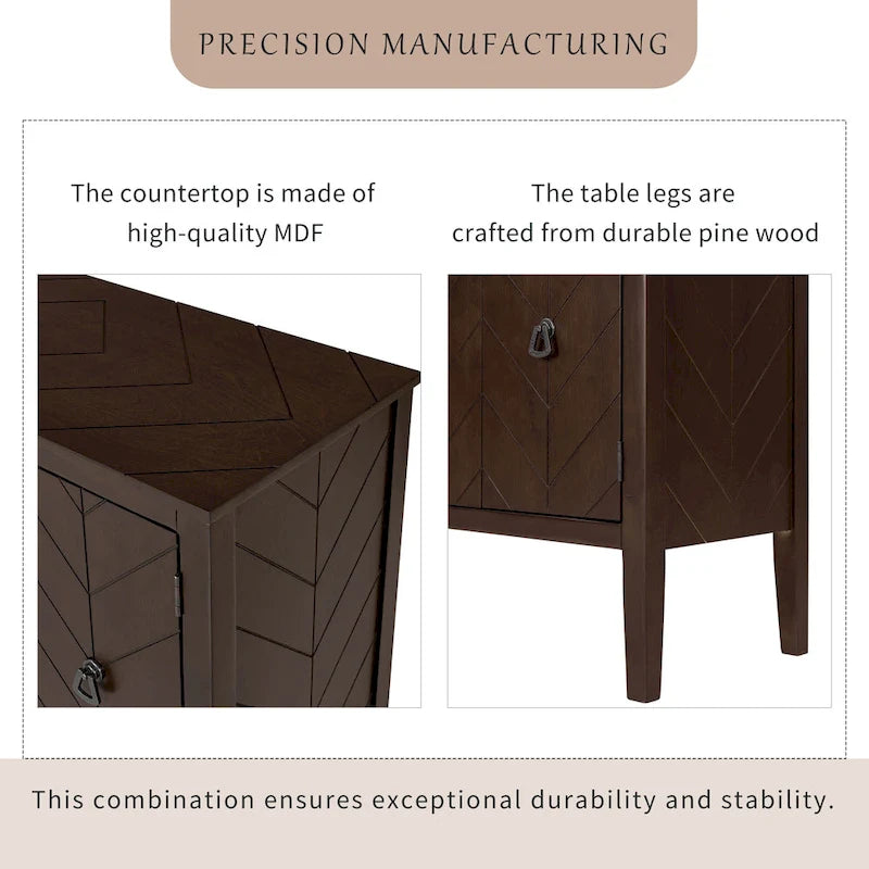 Roomfitters Adjustable Shelf Storage Sideboard with Retro Metal Handles and Pinewood Legs for Living Room, Study