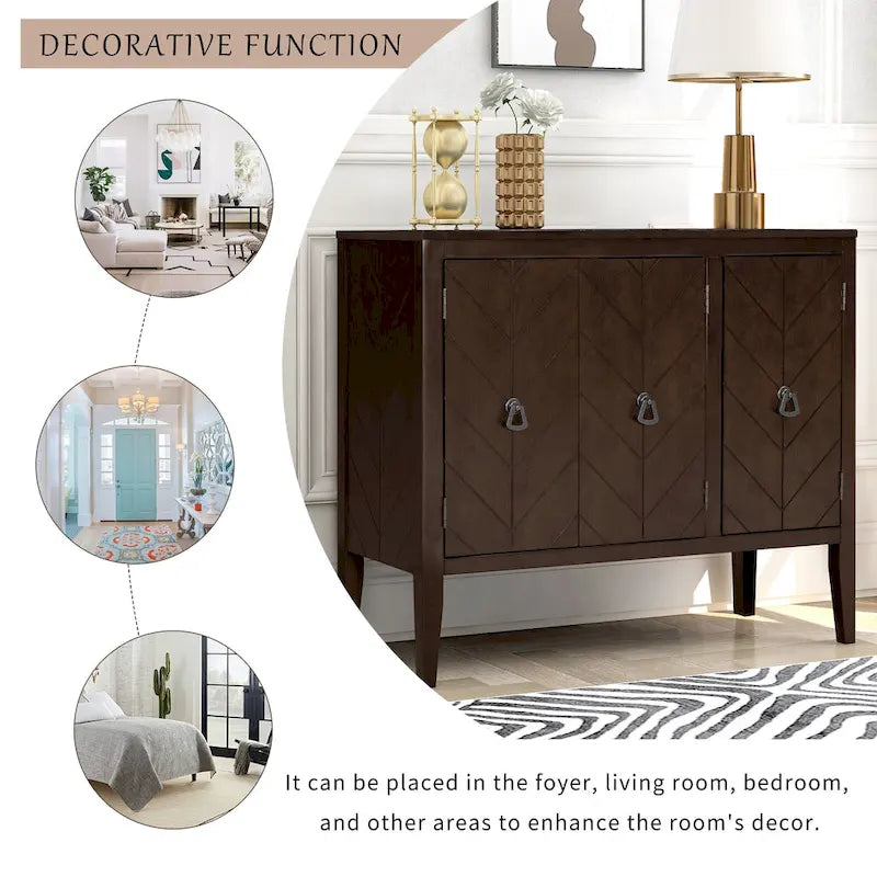 Roomfitters Adjustable Shelf Storage Sideboard with Retro Metal Handles and Pinewood Legs for Living Room, Study