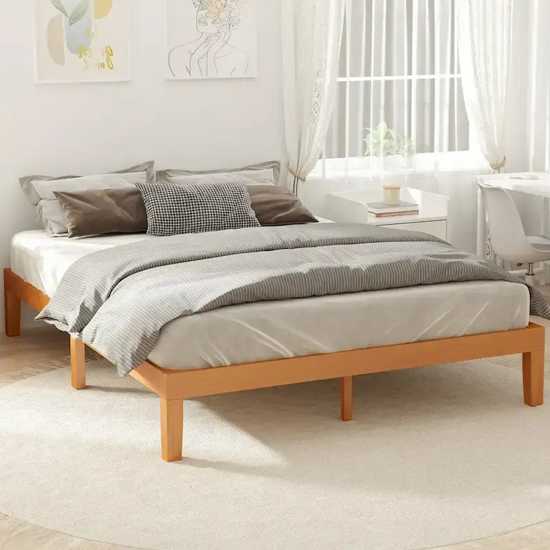 Queen Size Wood Platform Bed, Headboard-Free, Supports 2 People