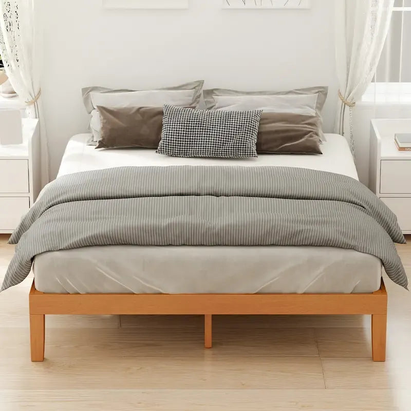 Queen Size Wood Platform Bed, Headboard-Free, Supports 2 People