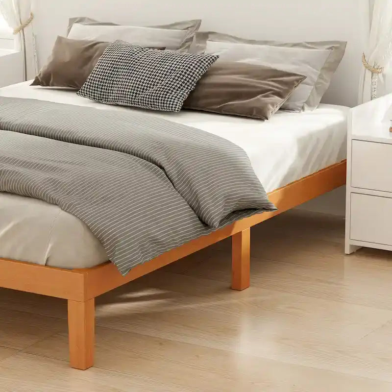 Queen Size Wood Platform Bed, Headboard-Free, Supports 2 People
