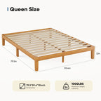Queen Size Wood Platform Bed, Headboard-Free, Supports 2 People