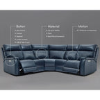 Cream Genuine Leather Power Reclining Sectional Sofa Set for 7, with USB & USB-C Ports