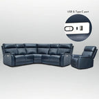 Cream Genuine Leather Power Reclining Sectional Sofa Set for 7, with USB & USB-C Ports