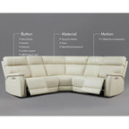 Cream Genuine Leather Power Reclining Sectional Sofa Set for 7, with USB & USB-C Ports