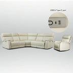 Cream Genuine Leather Power Reclining Sectional Sofa Set for 7, with USB & USB-C Ports