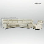 Cream Genuine Leather Power Reclining Sectional Sofa Set for 7, with USB & USB-C Ports