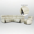 Cream Genuine Leather Power Reclining Sectional Sofa Set for 7, with USB & USB-C Ports