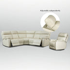 Cream Genuine Leather Power Reclining Sectional Sofa Set for 7, with USB & USB-C Ports