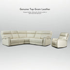 Cream Genuine Leather Power Reclining Sectional Sofa Set for 7, with USB & USB-C Ports