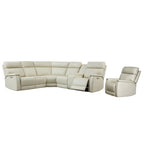 Cream Genuine Leather Power Reclining Sectional Sofa Set for 7, with USB & USB-C Ports