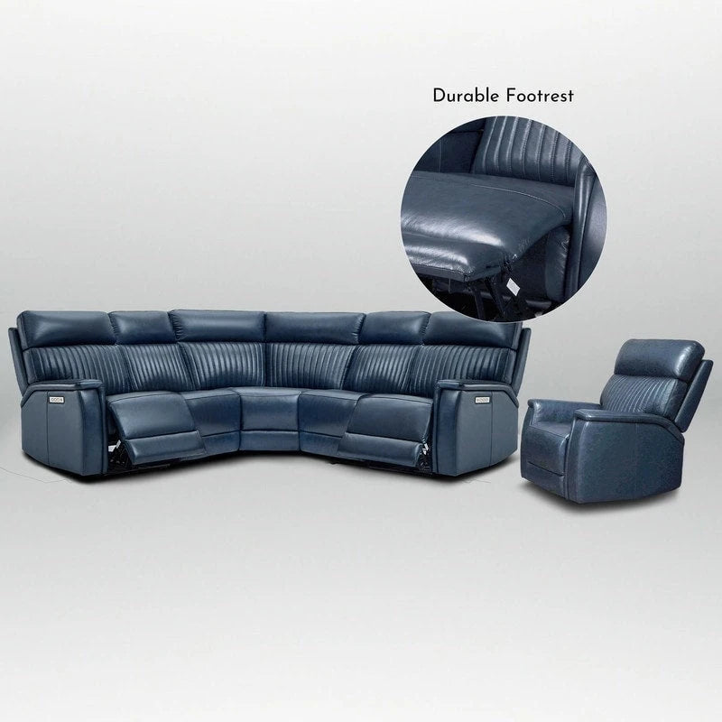 Cream Genuine Leather Power Reclining Sectional Sofa Set for 7, with USB & USB-C Ports
