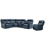 Cream Genuine Leather Power Reclining Sectional Sofa Set for 7, with USB & USB-C Ports