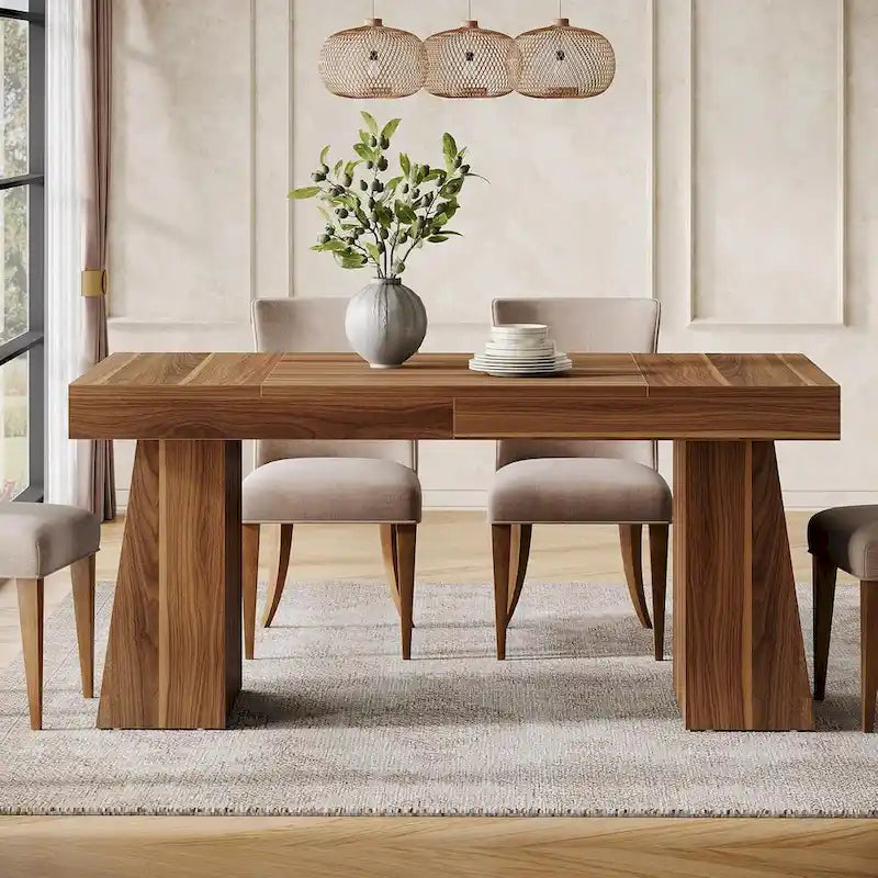 Brown/Light Brown/Grey/Black Rectangular Dining Table, Seats 4–6