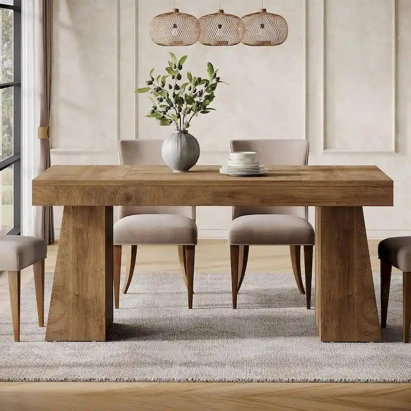 Brown/Light Brown/Grey/Black Rectangular Dining Table, Seats 4–6
