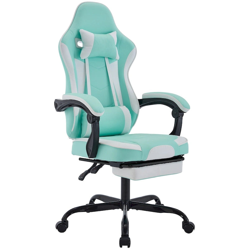 Green Ergonomic Gaming Chair, Height Adjustable, Reclining, with Footrest, for 1 Person, 300 lbs Capacity