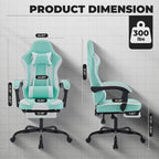Green Ergonomic Gaming Chair, Height Adjustable, Reclining, with Footrest, for 1 Person, 300 lbs Capacity