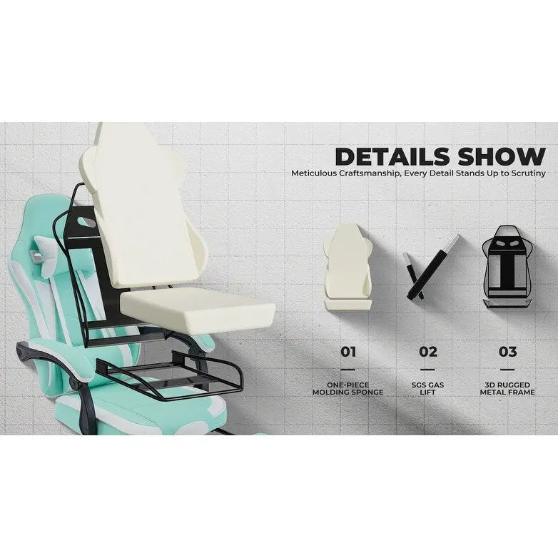 Green Ergonomic Gaming Chair, Height Adjustable, Reclining, with Footrest, for 1 Person, 300 lbs Capacity