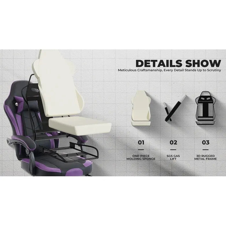 Green Ergonomic Gaming Chair, Height Adjustable, Reclining, with Footrest, for 1 Person, 300 lbs Capacity