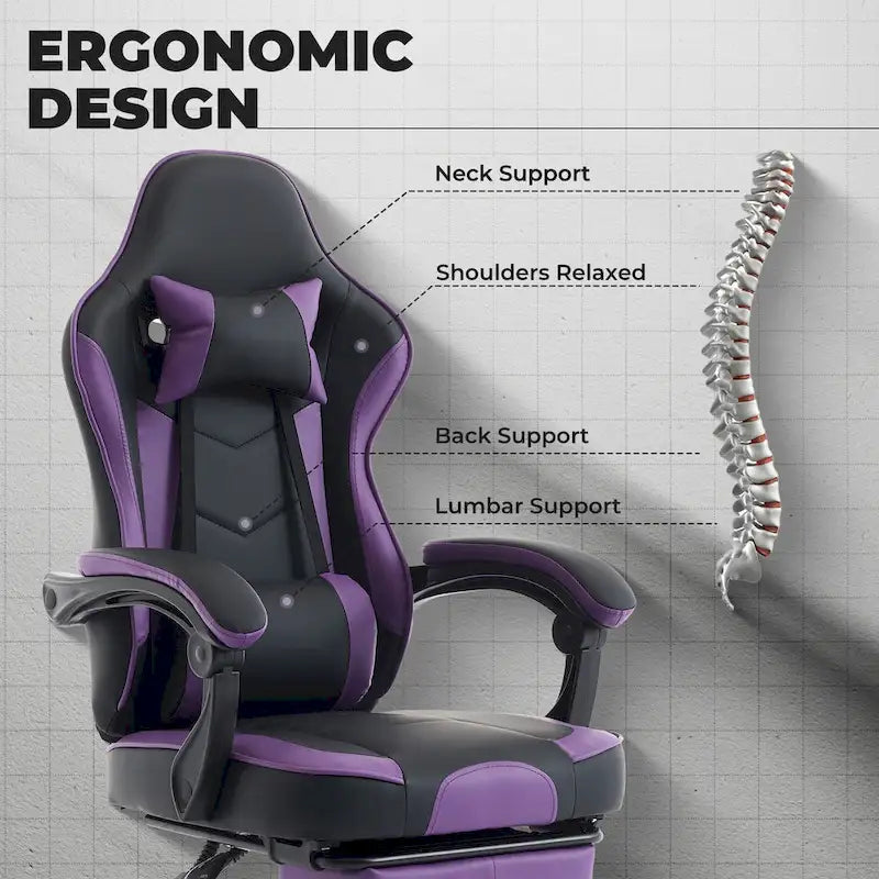 Green Ergonomic Gaming Chair, Height Adjustable, Reclining, with Footrest, for 1 Person, 300 lbs Capacity