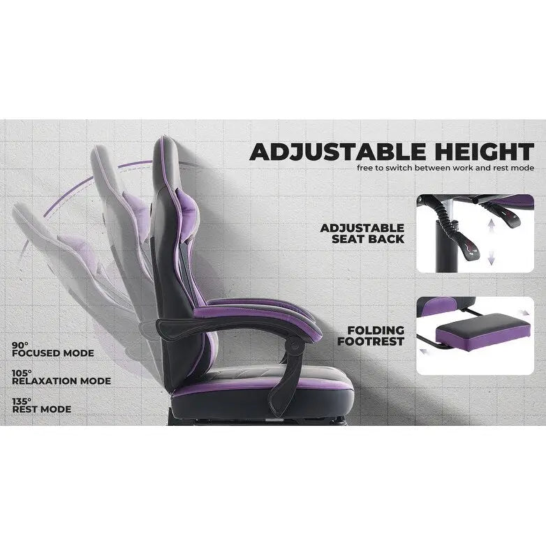 Green Ergonomic Gaming Chair, Height Adjustable, Reclining, with Footrest, for 1 Person, 300 lbs Capacity