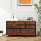 Black / Rust Brown / White / Grey, 5-Drawer Fabric Dresser with Steel Frame & Wood Top, for 1
