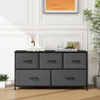 Black / Rust Brown / White / Grey, 5-Drawer Fabric Dresser with Steel Frame & Wood Top, for 1