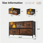 Black / Rust Brown / White / Grey, 5-Drawer Fabric Dresser with Steel Frame & Wood Top, for 1