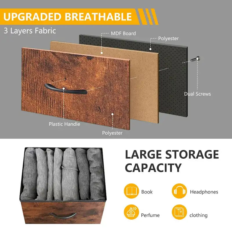 Black / Rust Brown / White / Grey, 5-Drawer Fabric Dresser with Steel Frame & Wood Top, for 1
