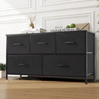 Black / Rust Brown / White / Grey, 5-Drawer Fabric Dresser with Steel Frame & Wood Top, for 1