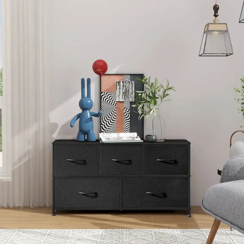 Black / Rust Brown / White / Grey, 5-Drawer Fabric Dresser with Steel Frame & Wood Top, for 1