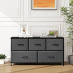 Black / Rust Brown / White / Grey, 5-Drawer Fabric Dresser with Steel Frame & Wood Top, for 1