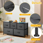 Black / Rust Brown / White / Grey, 5-Drawer Fabric Dresser with Steel Frame & Wood Top, for 1