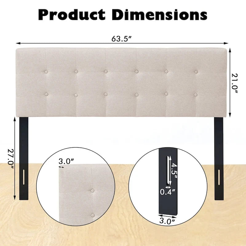 Gymax Full/Queen Size Headboard Linen Fabric Upholstered Button Tufted