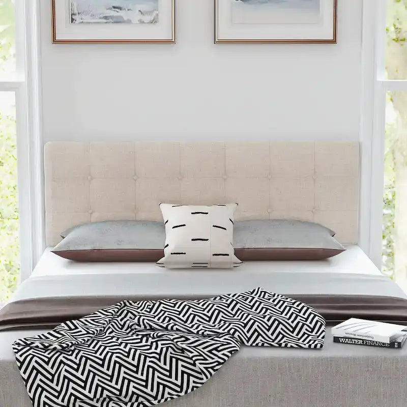 Gymax Full/Queen Size Headboard Linen Fabric Upholstered Button Tufted