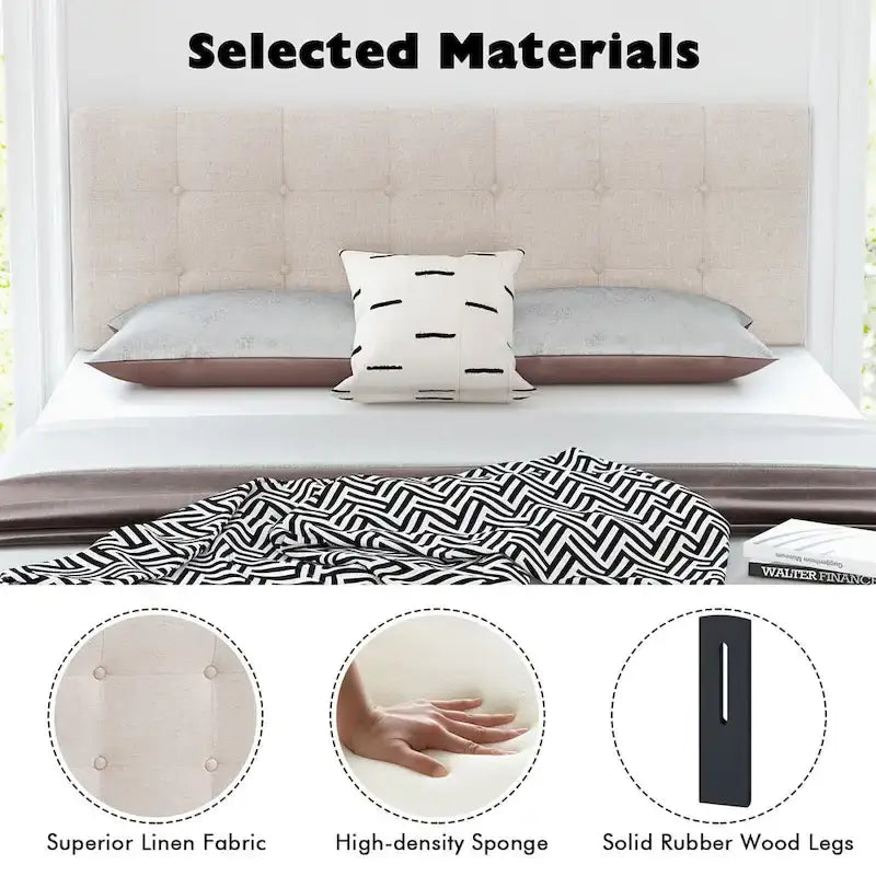 Gymax Full/Queen Size Headboard Linen Fabric Upholstered Button Tufted