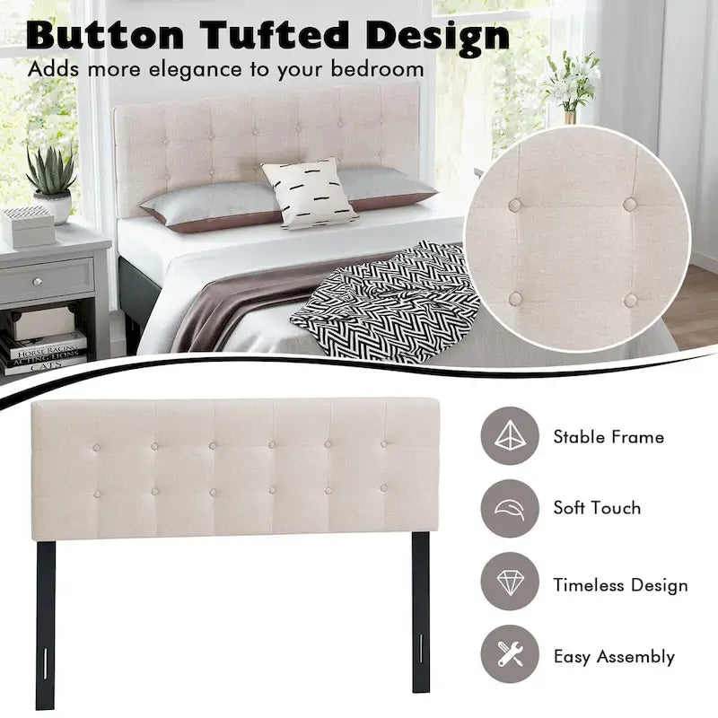 Gymax Full/Queen Size Headboard Linen Fabric Upholstered Button Tufted