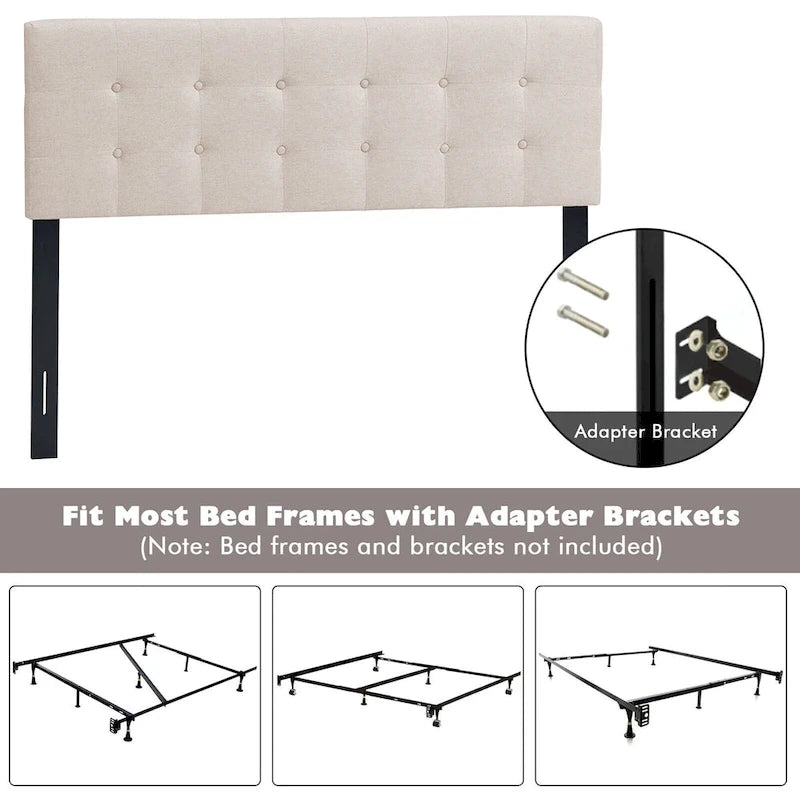 Gymax Full/Queen Size Headboard Linen Fabric Upholstered Button Tufted