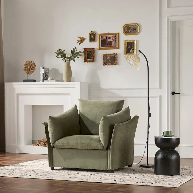 Green / Dark Grey Chenille Lounge Armchair – 1-Seater