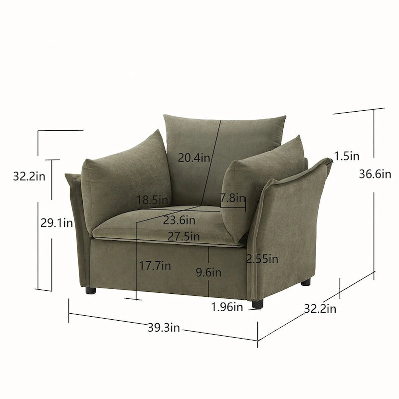 Green / Dark Grey Chenille Lounge Armchair – 1-Seater
