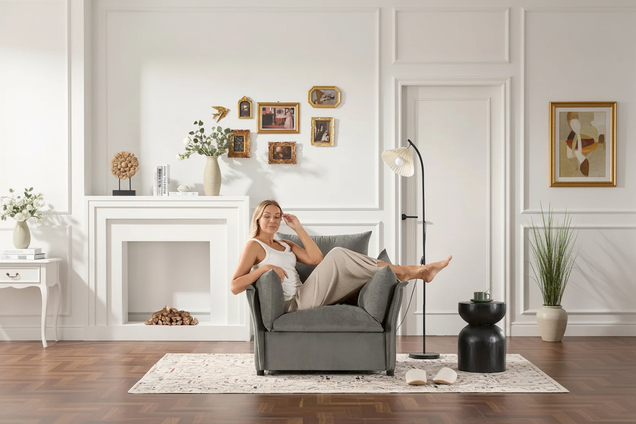 Green / Dark Grey Chenille Lounge Armchair – 1-Seater
