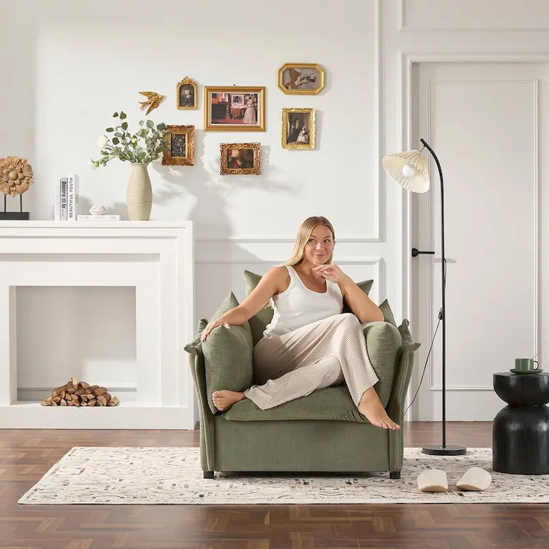 Green / Dark Grey Chenille Lounge Armchair – 1-Seater