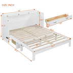 White/Gold/Gray Queen Murphy Wall Bed with Storage Drawers & USB Port, 2-Person