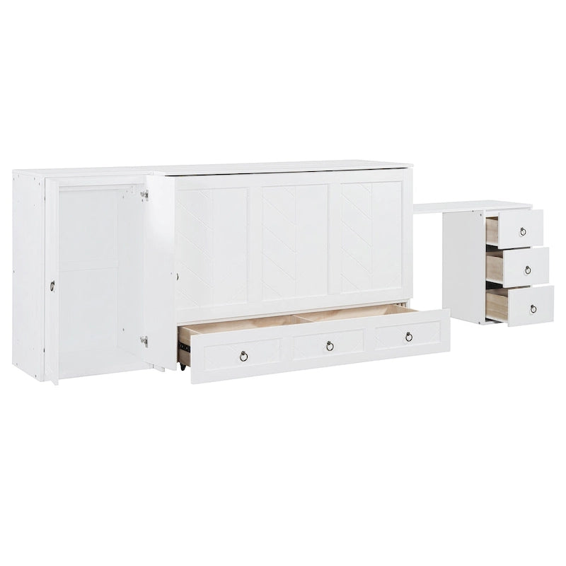 Queen Size Murphy Bed with USB Port, Large Drawer and Desk Combo for Bedroom