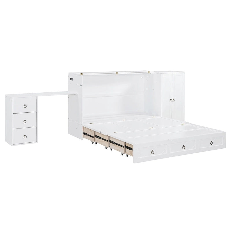 Queen Size Murphy Bed with USB Port, Large Drawer and Desk Combo for Bedroom