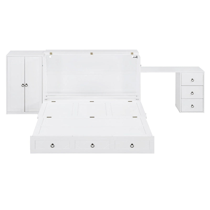 Queen Size Murphy Bed with USB Port, Large Drawer and Desk Combo for Bedroom