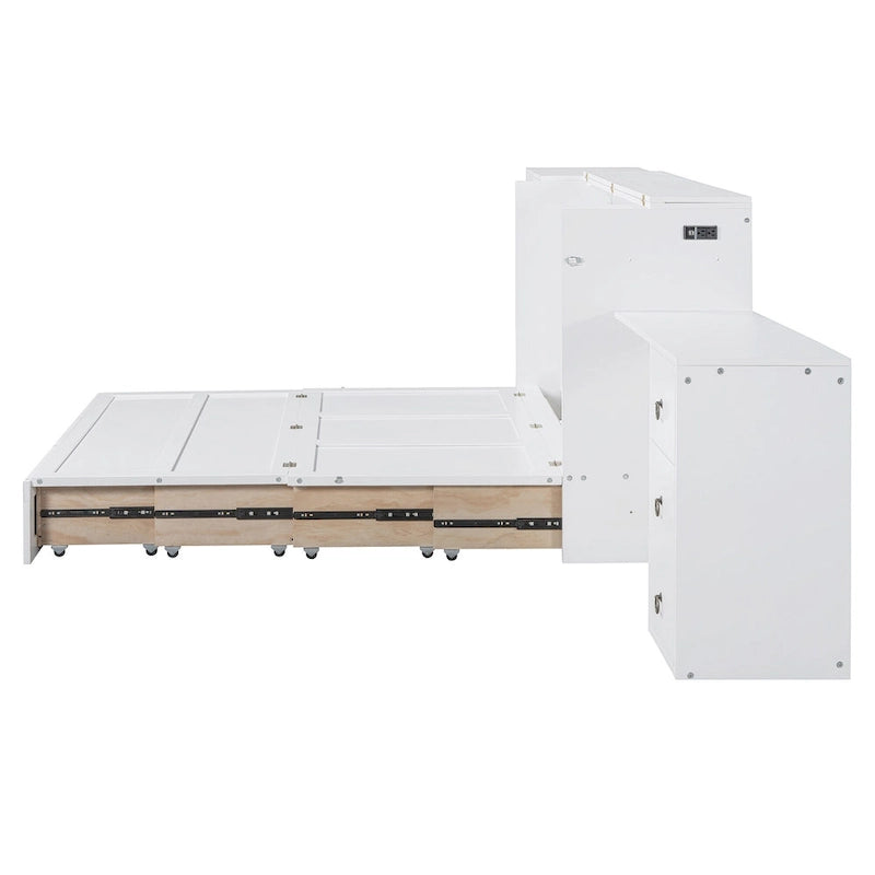 Queen Size Murphy Bed with USB Port, Large Drawer and Desk Combo for Bedroom