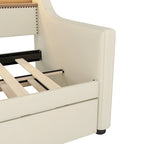 Beige Twin Size Upholstered Daybed with Trundle and LED