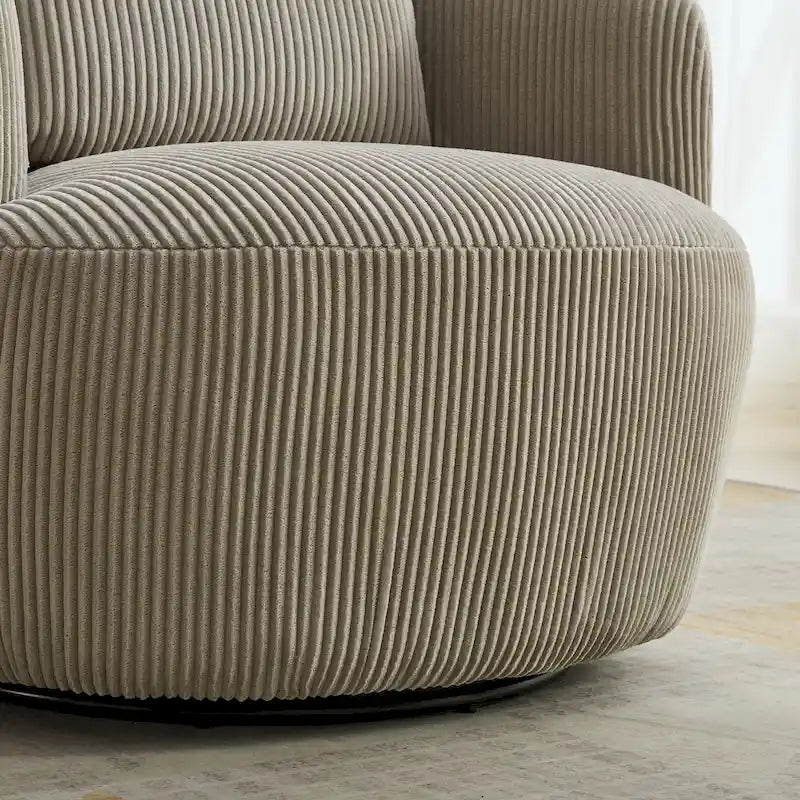 Corduroy 360° Swivel Barrel Accent Chair – Charcoal / Ivory / Light Gray, Single Seat